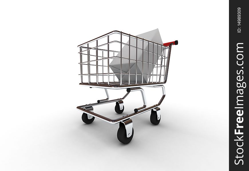 Purchase in the shopping cart isolated on white background. High quality 3d render.