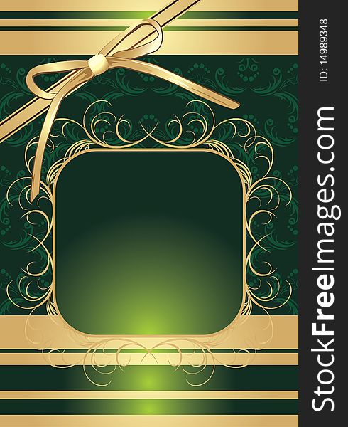 Golden bow on the decorative background for wrapping. Illustration