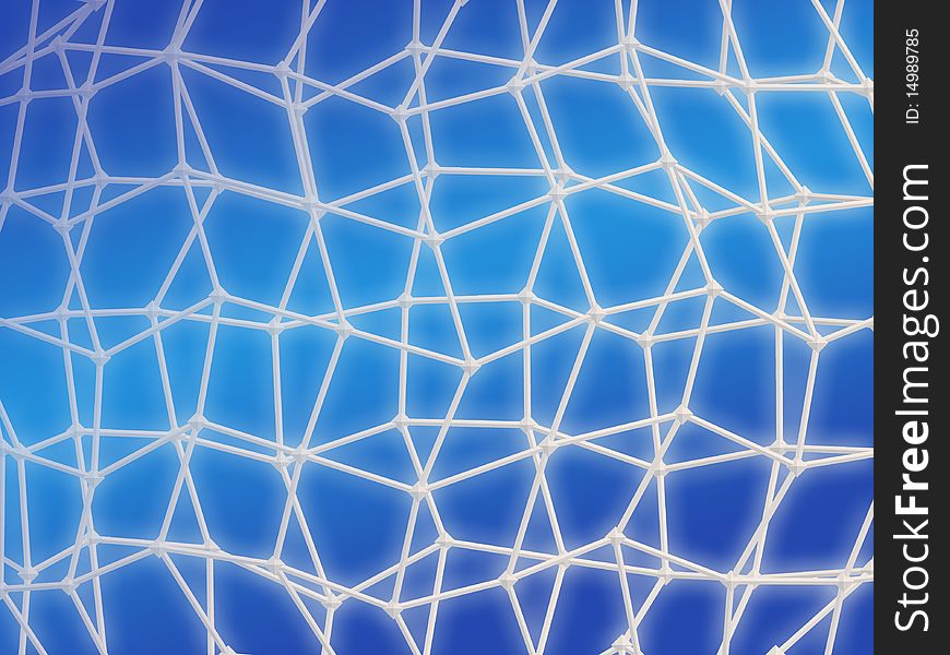 White glow lattice on blue gradient background.