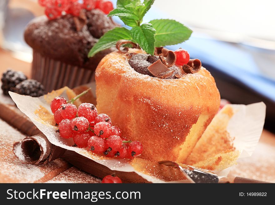Muffins styled with fresh fruit
