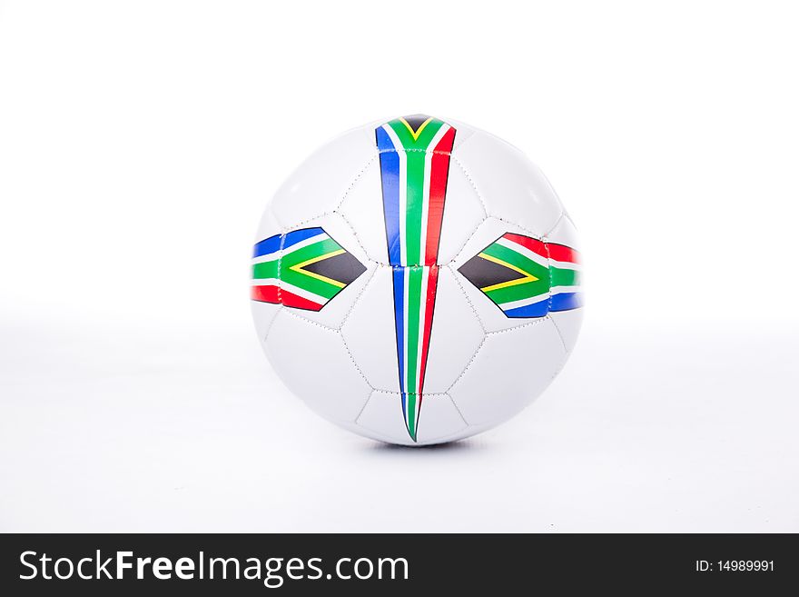 Image of a soccer ball with the South African flag on. Image of a soccer ball with the South African flag on