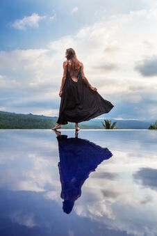 Beautiful Woman By The Pool Stock Image