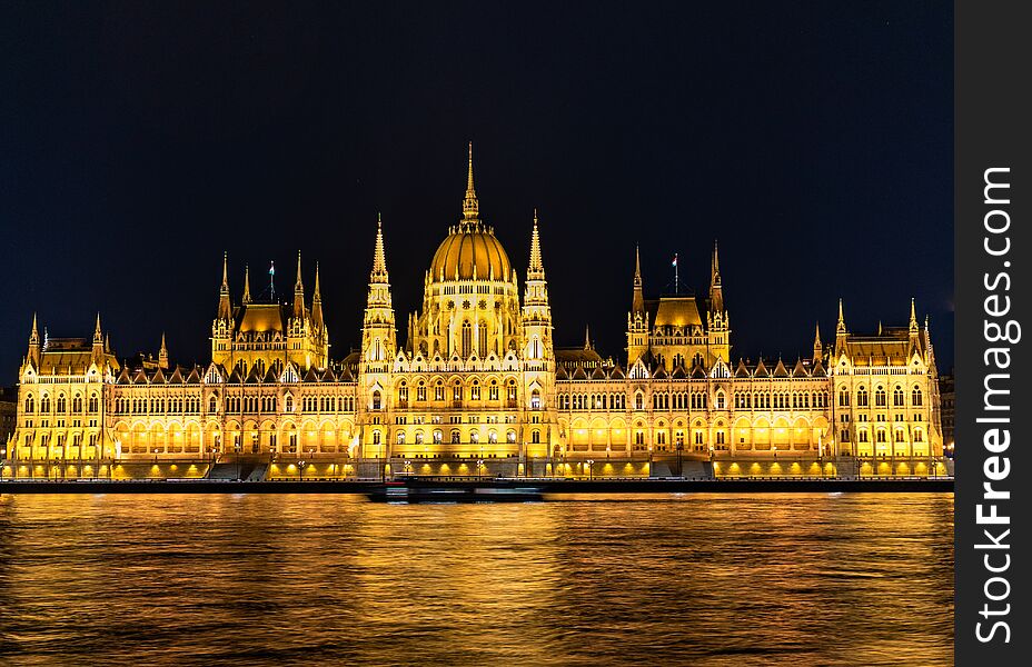 Parliament of Hungary in Budapest at night with the Danube. Parliament of Hungary in Budapest at night with the Danube