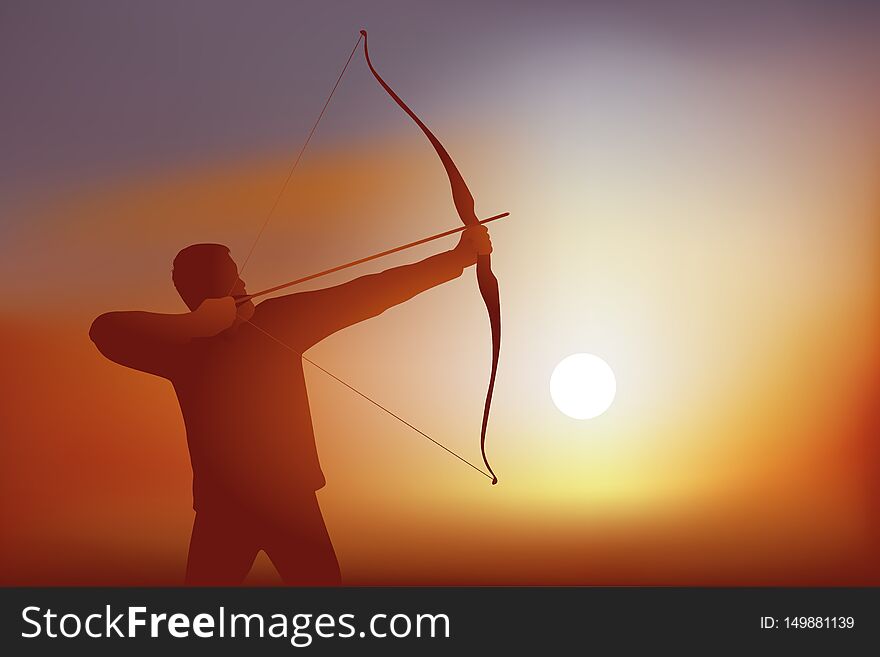 An archer aims and tends his bow, before pulling his arrow towards his target.