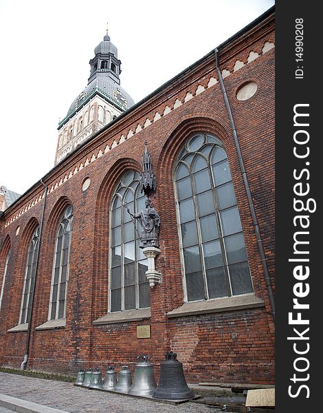 Wall of medieval cathedral with archs