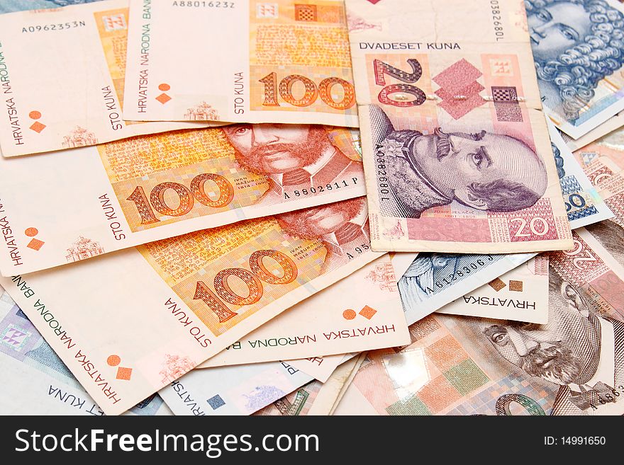 Croatian Kuna banknotes HRK layed out