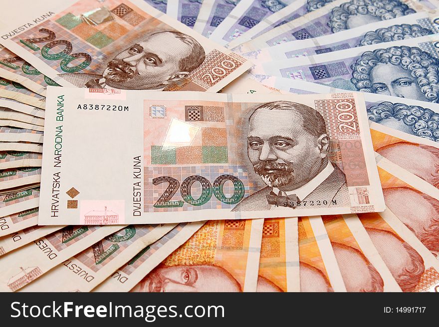 Croatian Kuna banknotes layed out