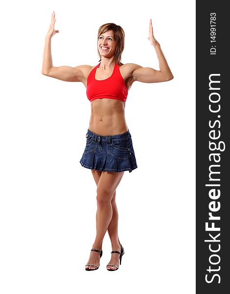 Young fitness woman doing double biceps pose. Young fitness woman doing double biceps pose