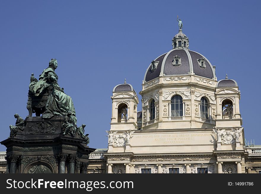 The statue of empress Maria Theresia and museum of nature in Vienna. The statue of empress Maria Theresia and museum of nature in Vienna.