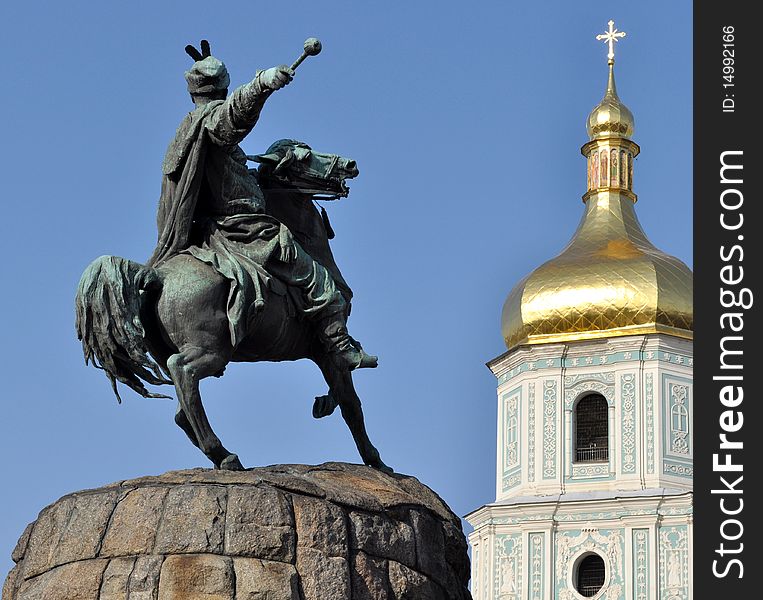 The Bohdan Kmelnitsky monument and Sofia in the Kiev. The Bohdan Kmelnitsky monument and Sofia in the Kiev