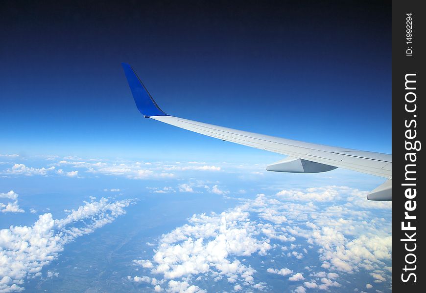 Collage with airplane and beautiful clouds. Collage with airplane and beautiful clouds