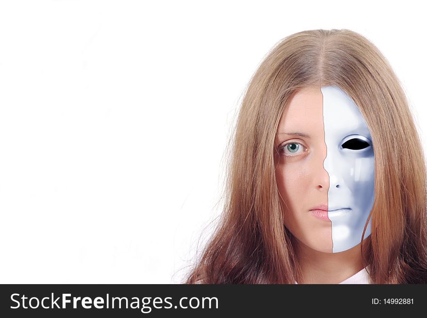 Pretty Girl With A Split Blue Mask On His Face