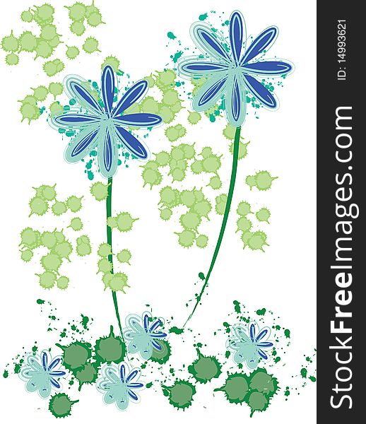 Color computer illustration with blue flowers