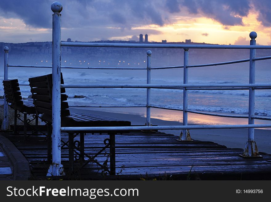 Sea view and sunset from benches. Sea view and sunset from benches