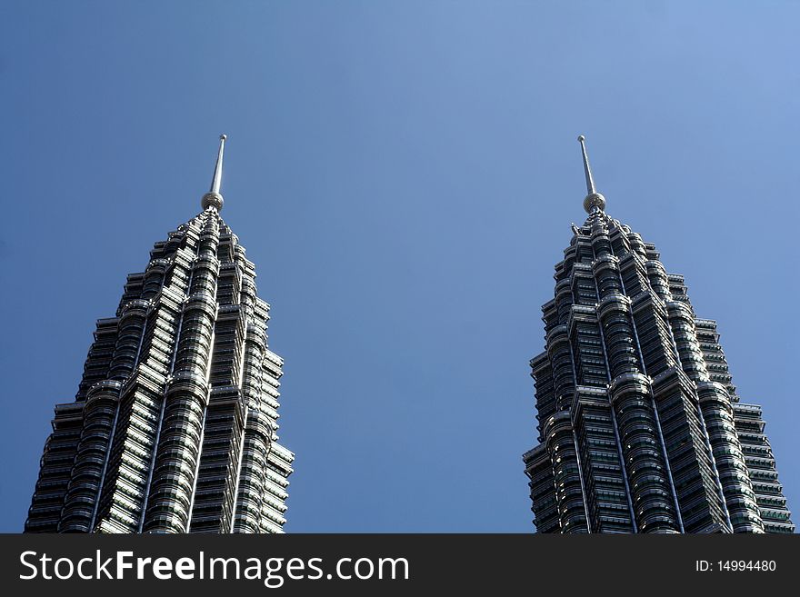 Petronas Towers high above the city of kuala Lumpur in Malesia