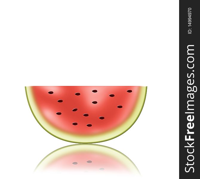 Piece of fresh,healthy watermelon with reflection isolated on white background for your designs. Piece of fresh,healthy watermelon with reflection isolated on white background for your designs