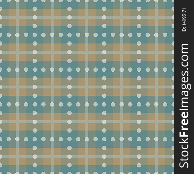 Brown and blue plaid and dots seamless pattern