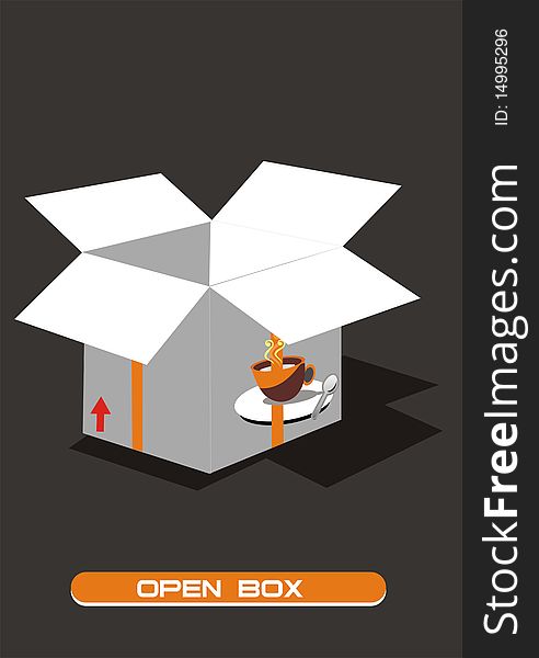 Open coffee box isolated over grey background.