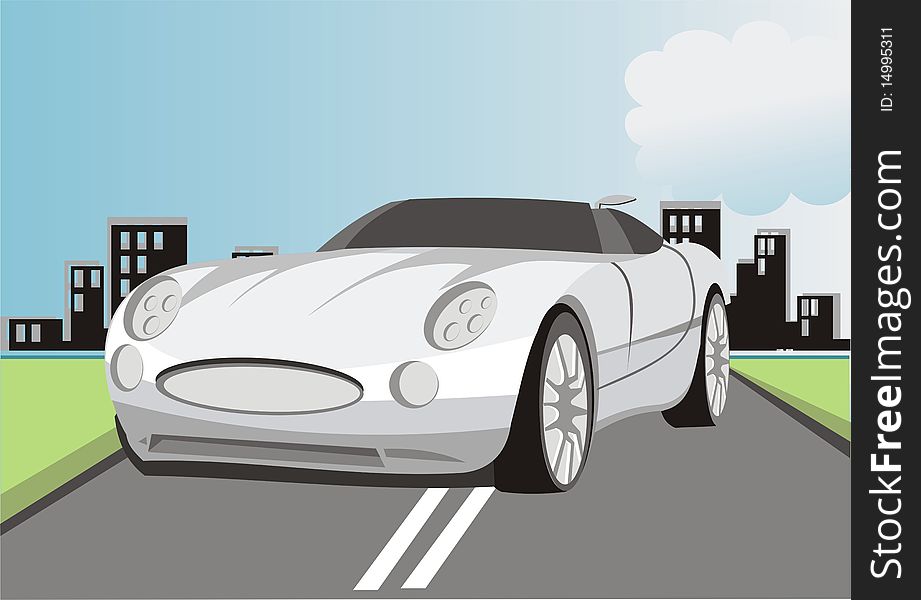 Sports car illustration with urban background. Sports car illustration with urban background.