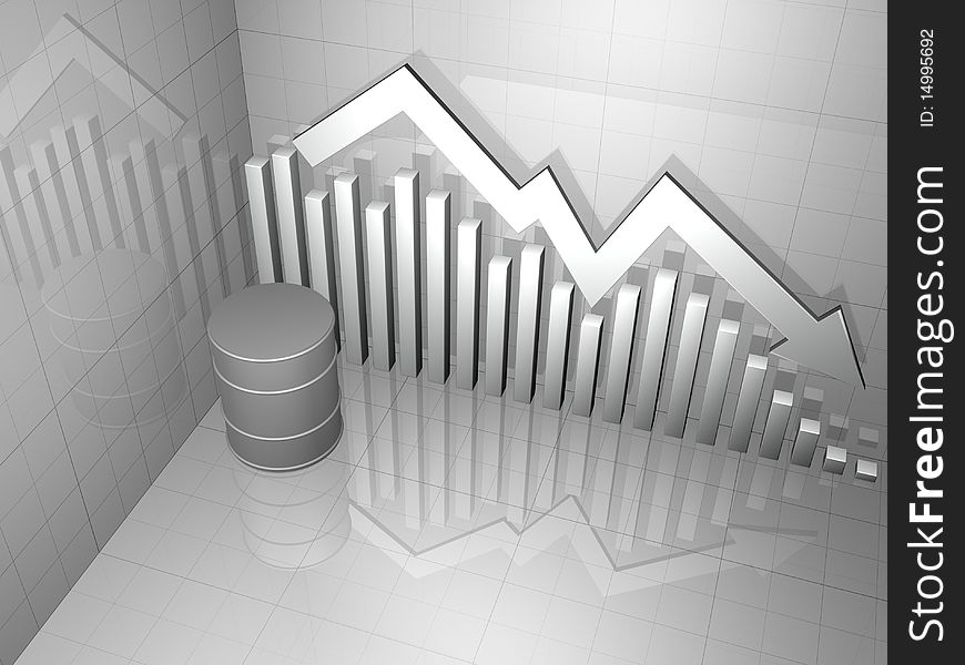 3D image of Oil Drum with Stock Graph in background. 3D image of Oil Drum with Stock Graph in background