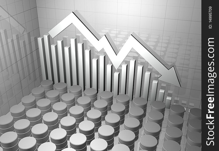 Rows of oil drums and stock market chart in neutral color