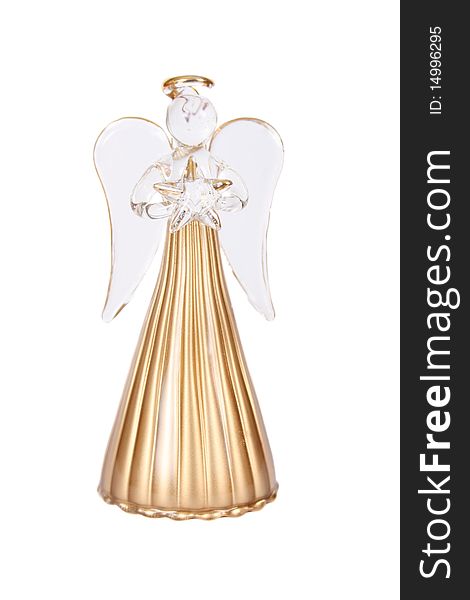 Golden glass angel ornament on a white background. Golden glass angel ornament on a white background