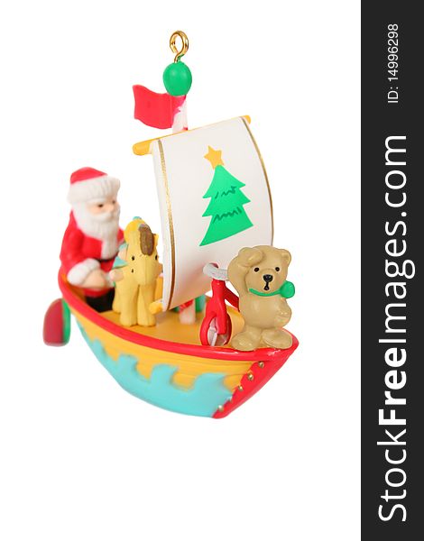 Teddy bear and father christmas in a boat christmas decoration