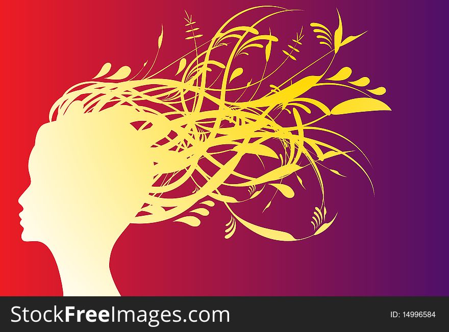 Floral girl silhouette - Yellow flowers in the hair