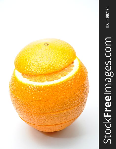 Close-up tasty slice orange on white background. Close-up tasty slice orange on white background