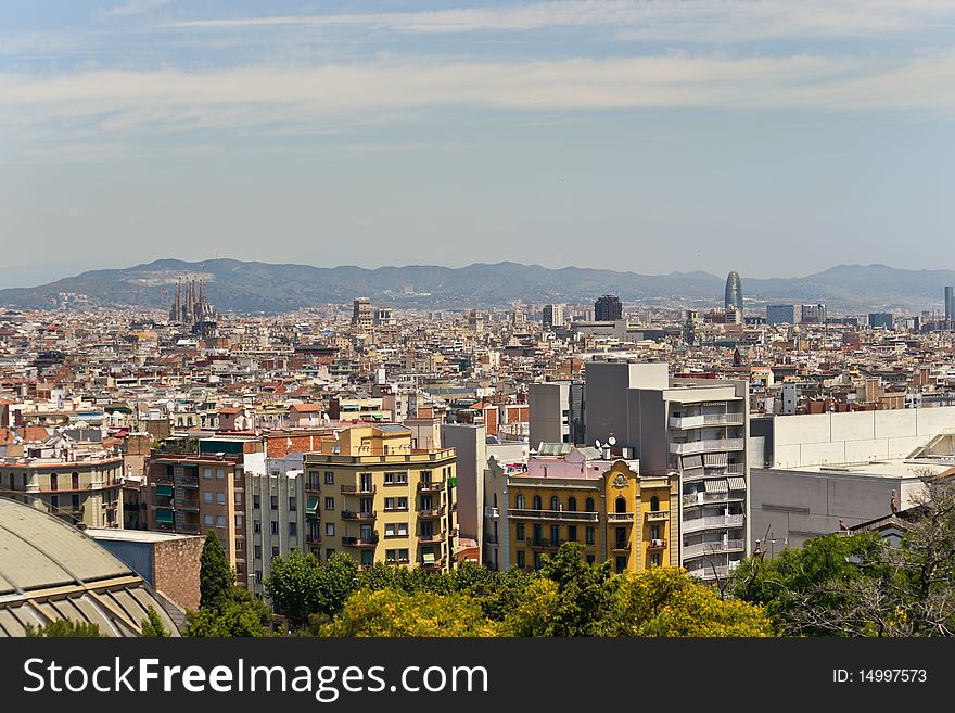 View from Montjuic over Barcelona, Spain.