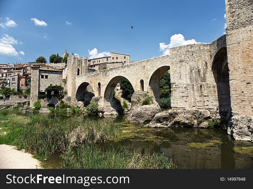 The medieval remains of Besalu (Girona-Spain). The bridge dates to the twelfth century.