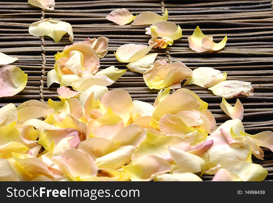 Pile of petals on bamboo