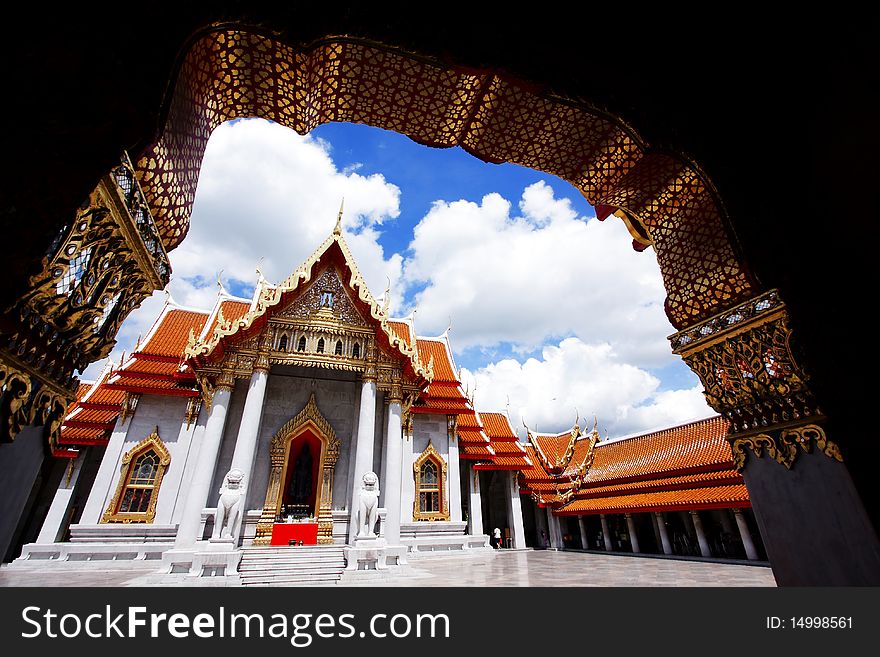 Marble Temple Under A Blue Sky in Bangkok, Thailand