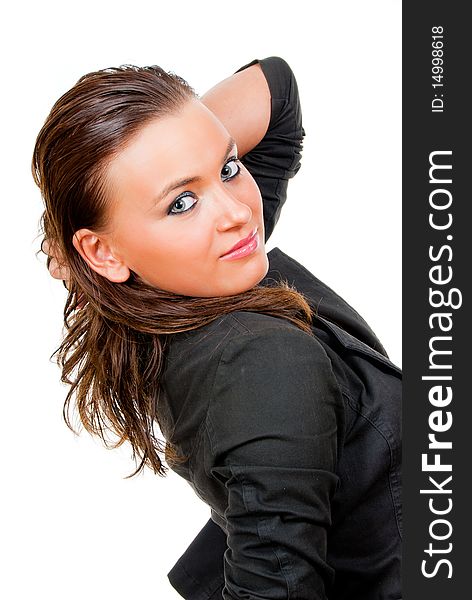 Young girl posing in studio isolated over white background