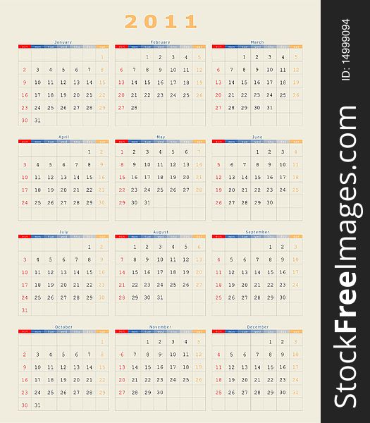 2011 calender plain type