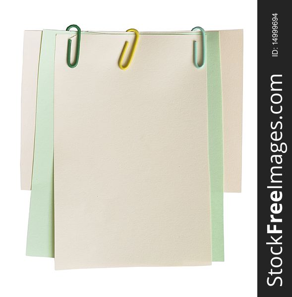Colored notes with clips isolated. Colored notes with clips isolated