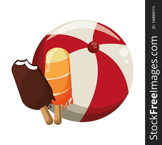 Summer beach and vacation with beach balloon, ice lolly icon cartoons vector illustration graphic design. Summer beach and vacation with beach balloon, ice lolly icon cartoons vector illustration graphic design