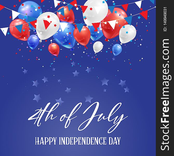 4th July Independence Day Background With Balloons And Confetti