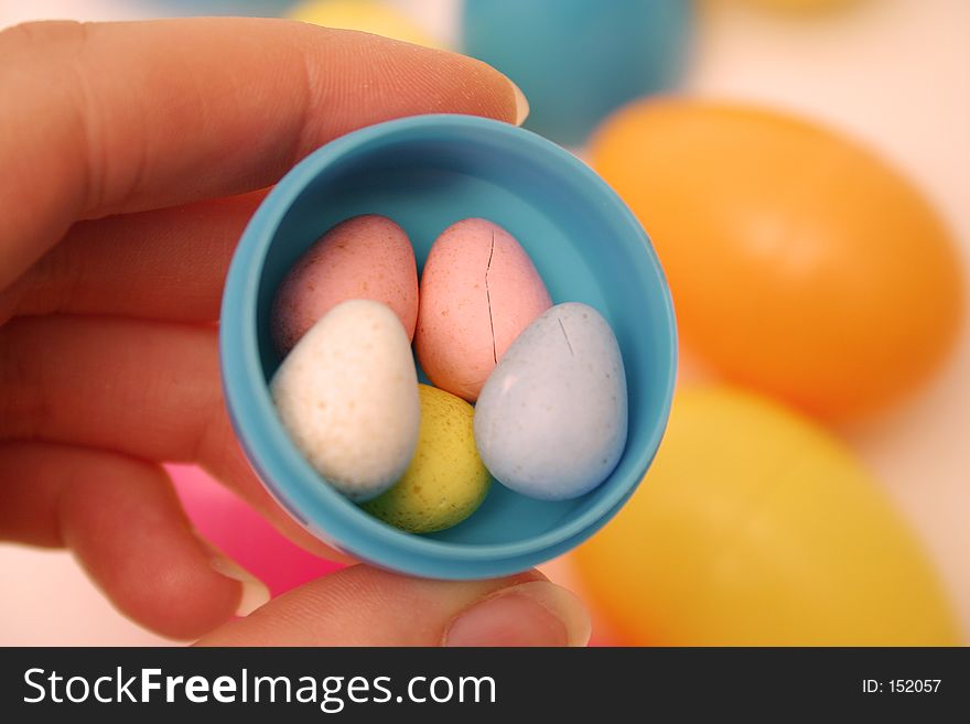 Easter eggs in container. Easter eggs in container