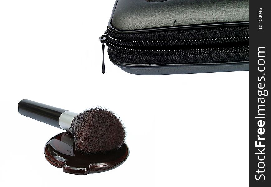 Makeup bag and compact and brush