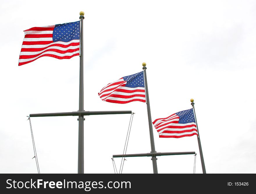 Three flags of the United States of America