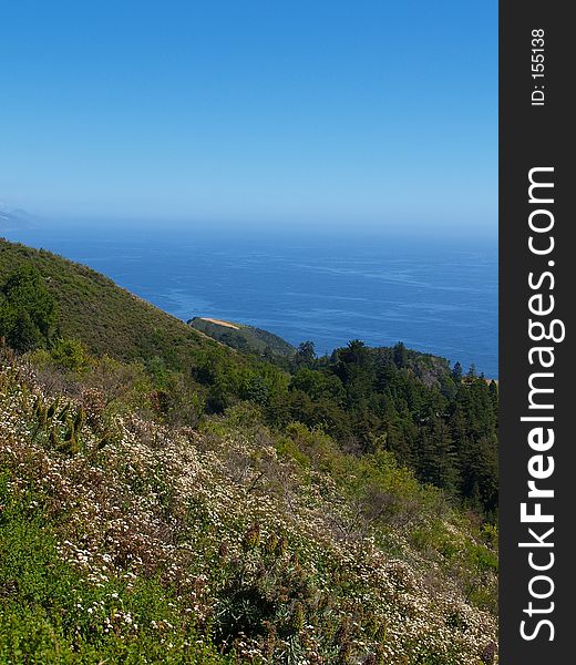 Pacifice Ocean seen from mountain in Big Sur. Pacifice Ocean seen from mountain in Big Sur.