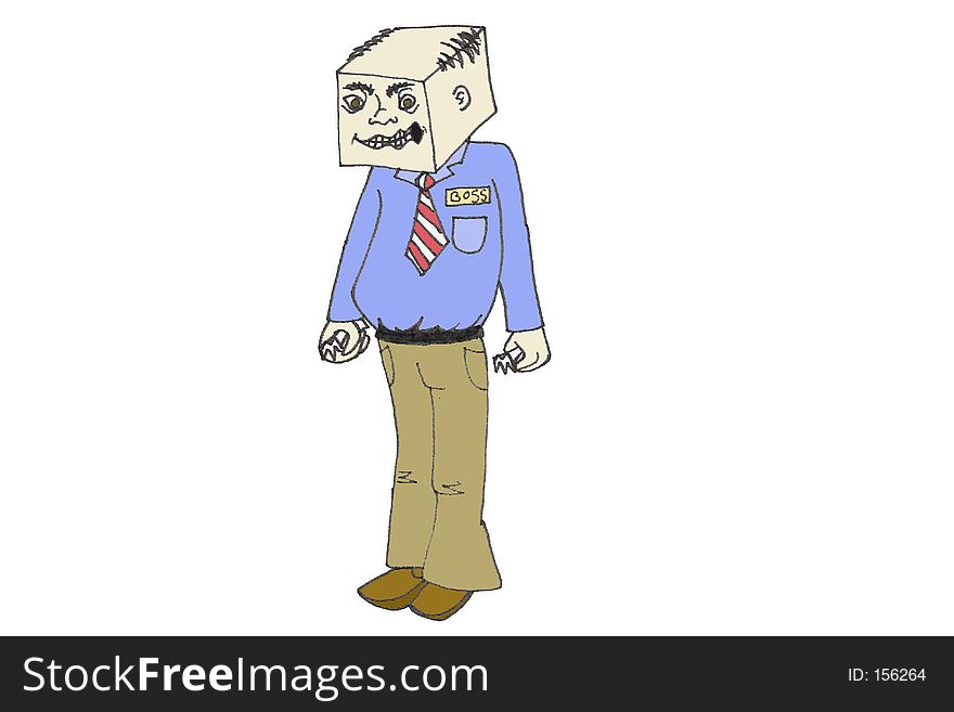 Cartoon expression of a block-head boss clenching his memos. Author: Holly Doucette, 2005