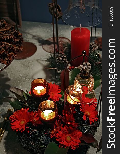 Evening decoration with glass bell and lights. Evening decoration with glass bell and lights