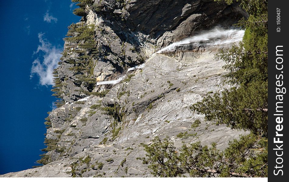 Water fall, with trees in for ground. Water fall, with trees in for ground