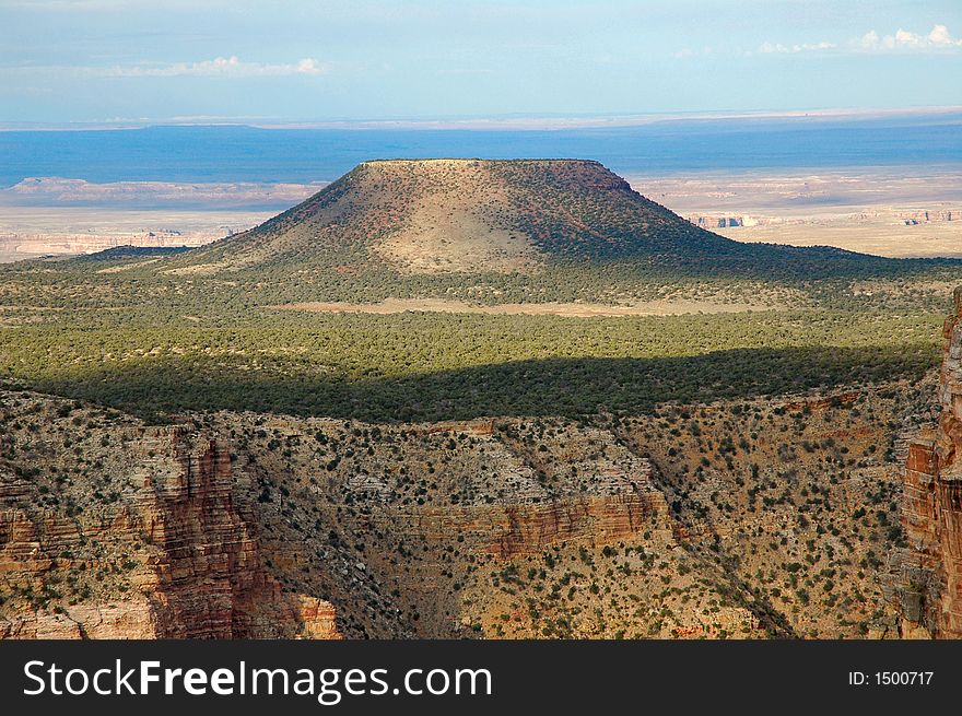 Painted desert viewed from Grand Canyon South Rim viewing point near watch tower