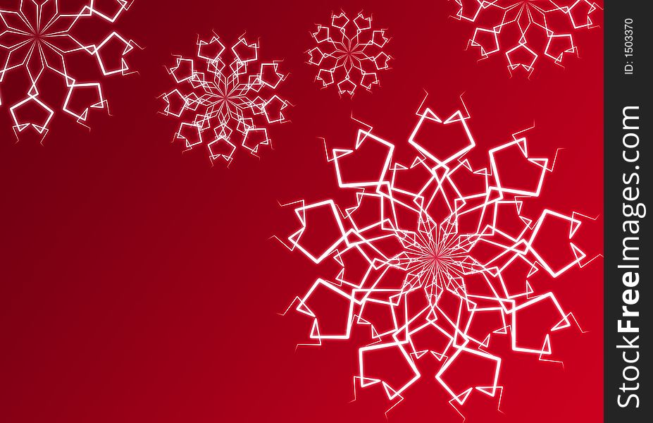 Red winter background with white snowflakes