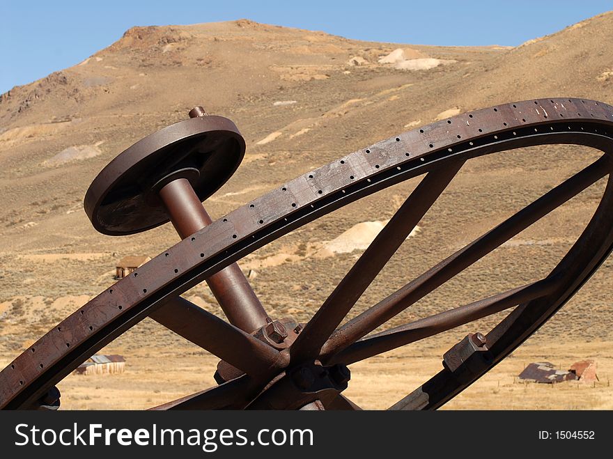 Old iron wheel in the ghost town of Bodie California
