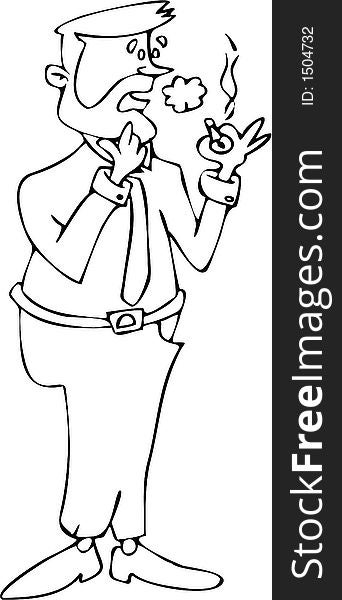 Cigarette smoker line-art cartoon. Cigarette smoker line-art cartoon