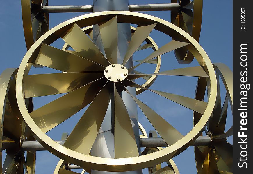 Golden yellow Wind wheel and blue sky